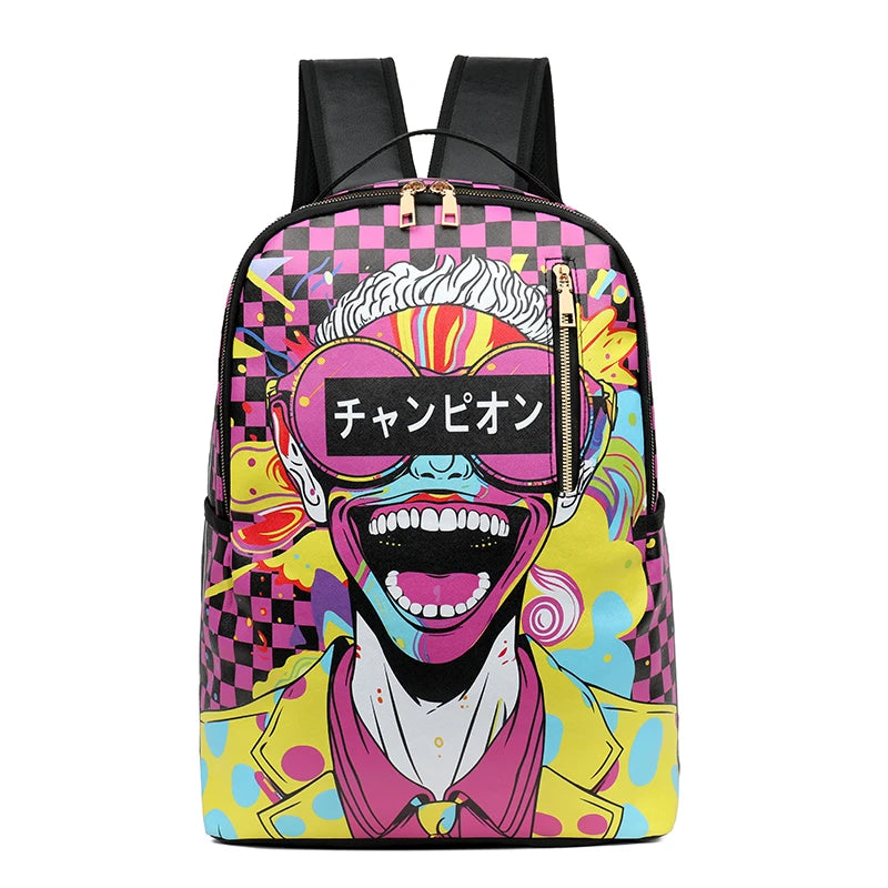 Fashion men's and women's PU graffiti large capacity backpack student backpack travel bag mochila mochilas de hombre school bag