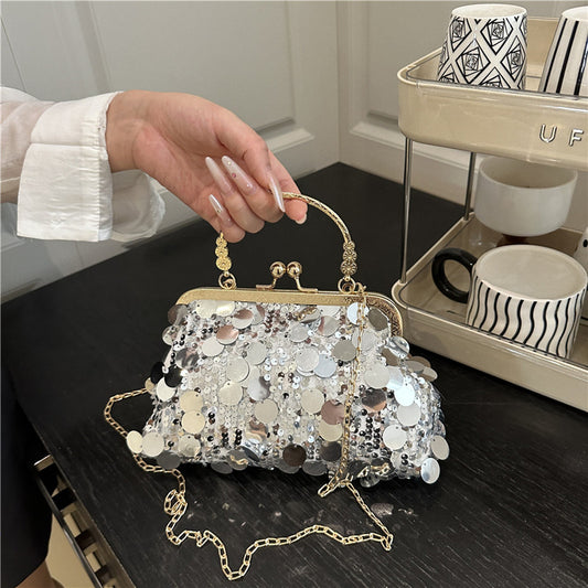 Sequined ball gown evening bag, sparkling and fashionable women's bag