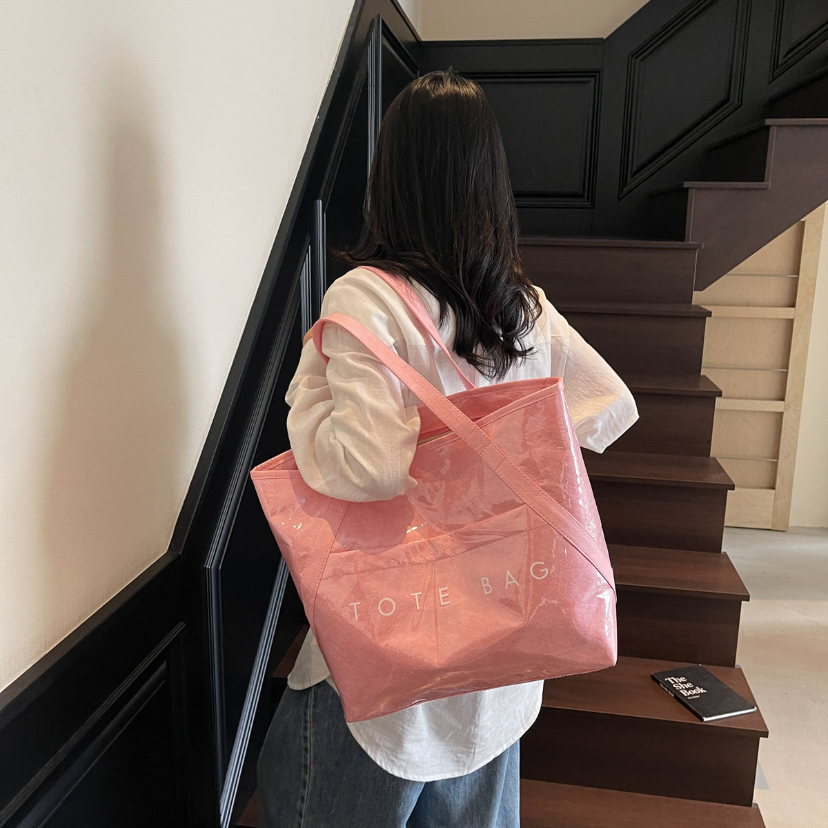 New Fashion Bag Large Capacity Handbag Simple Kraft Paper Shoulder Bag Waterproof Portable Shopping Bag