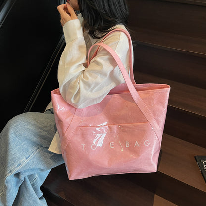 New Fashion Bag Large Capacity Handbag Simple Kraft Paper Shoulder Bag Waterproof Portable Shopping Bag