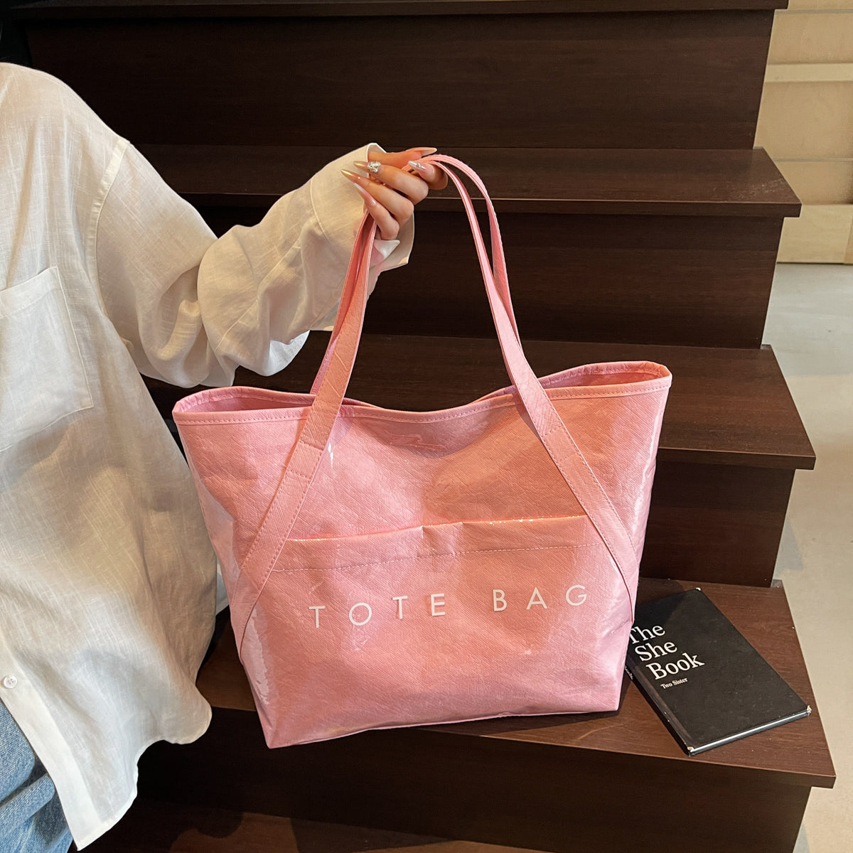 New Fashion Bag Large Capacity Handbag Simple Kraft Paper Shoulder Bag Waterproof Portable Shopping Bag