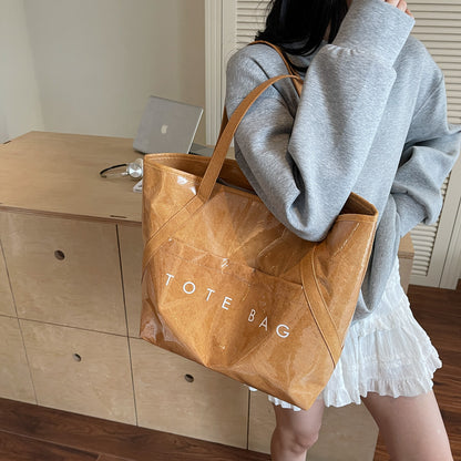 New Fashion Bag Large Capacity Handbag Simple Kraft Paper Shoulder Bag Waterproof Portable Shopping Bag