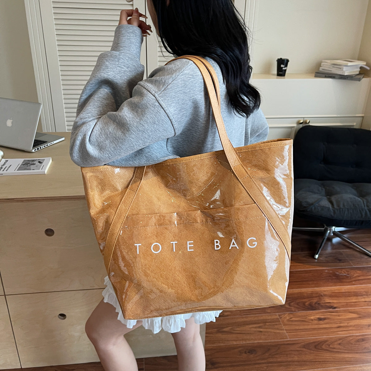 New Fashion Bag Large Capacity Handbag Simple Kraft Paper Shoulder Bag Waterproof Portable Shopping Bag