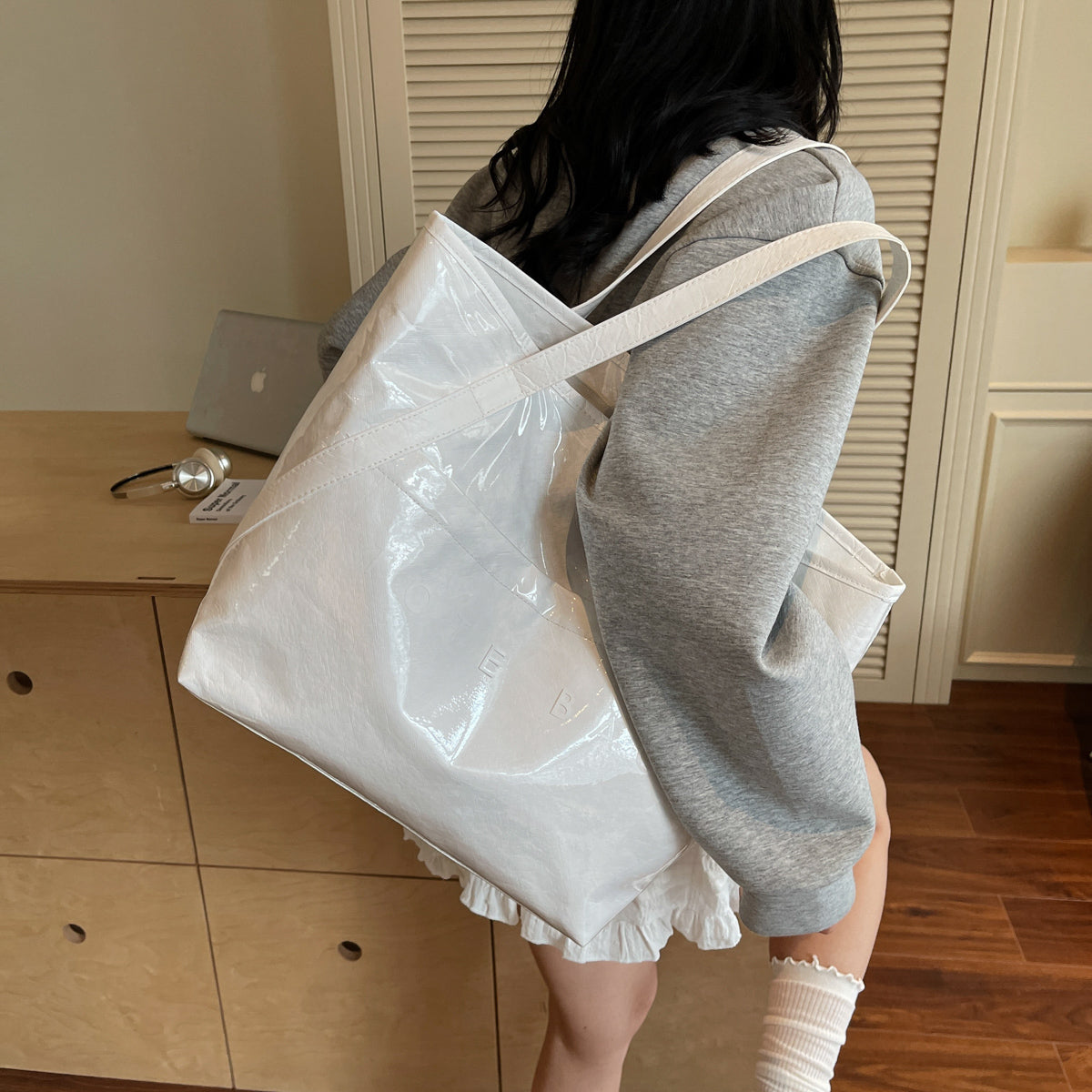 New Fashion Bag Large Capacity Handbag Simple Kraft Paper Shoulder Bag Waterproof Portable Shopping Bag