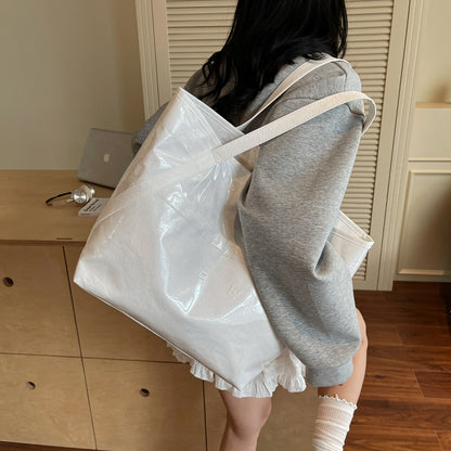 New Fashion Bag Large Capacity Handbag Simple Kraft Paper Shoulder Bag Waterproof Portable Shopping Bag