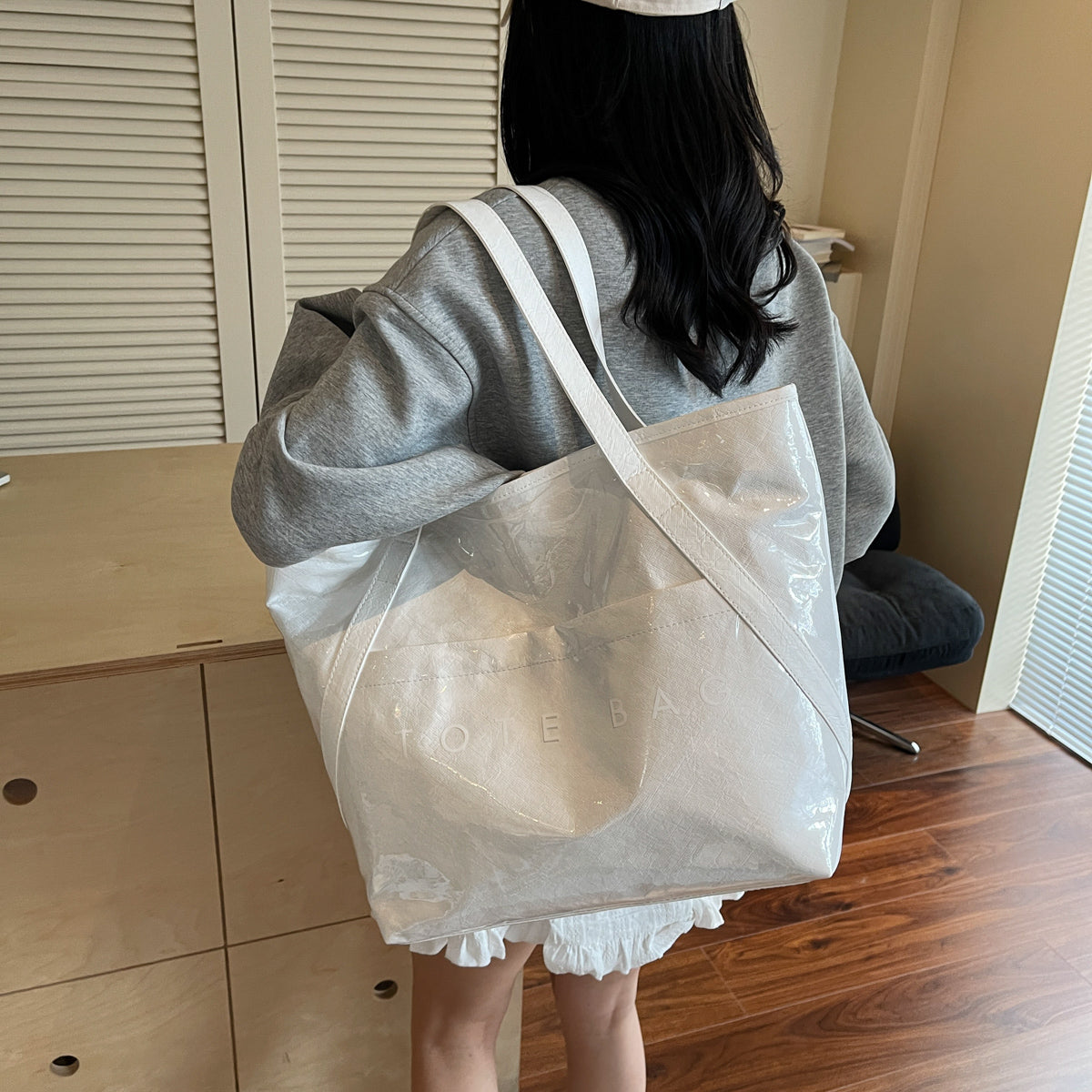 New Fashion Bag Large Capacity Handbag Simple Kraft Paper Shoulder Bag Waterproof Portable Shopping Bag