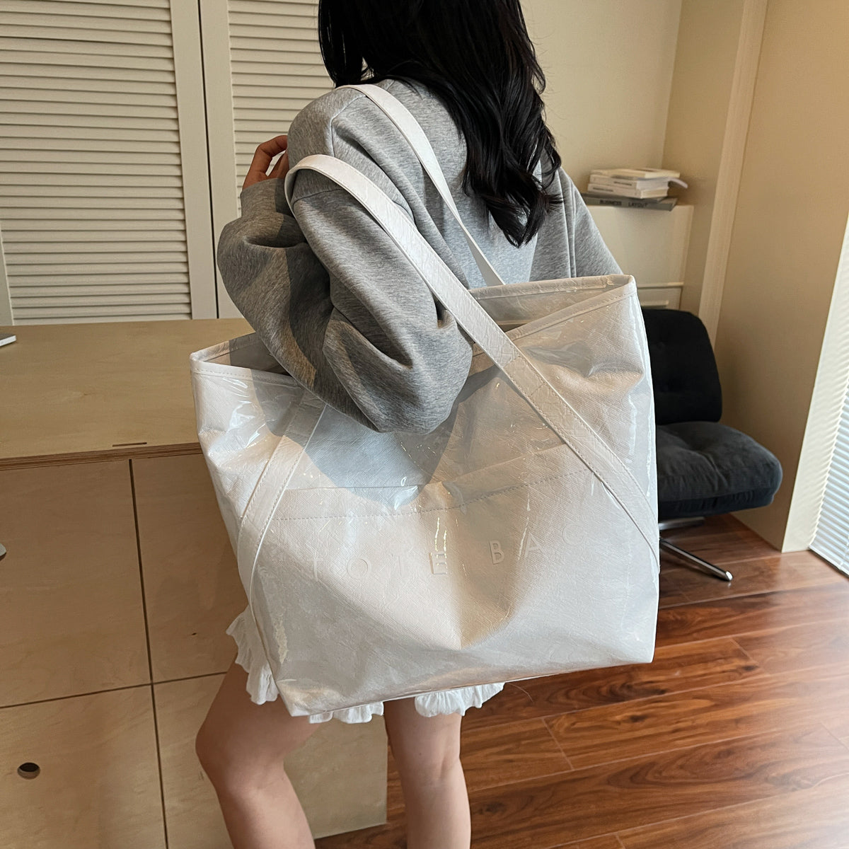New Fashion Bag Large Capacity Handbag Simple Kraft Paper Shoulder Bag Waterproof Portable Shopping Bag