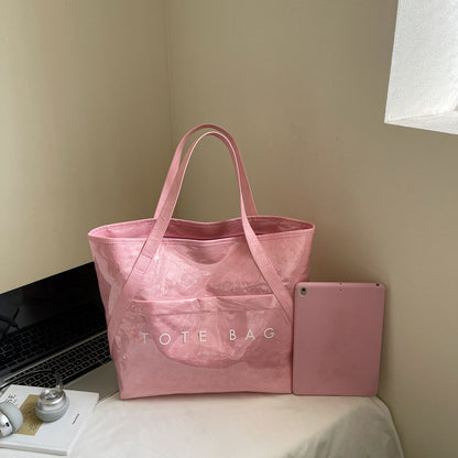 New Fashion Bag Large Capacity Handbag Simple Kraft Paper Shoulder Bag Waterproof Portable Shopping Bag