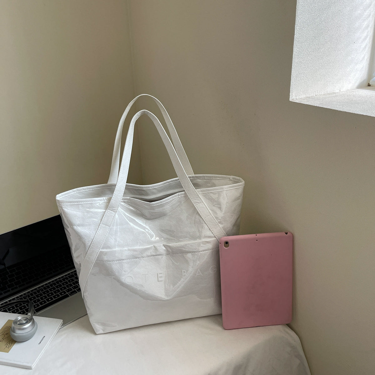 New Fashion Bag Large Capacity Handbag Simple Kraft Paper Shoulder Bag Waterproof Portable Shopping Bag