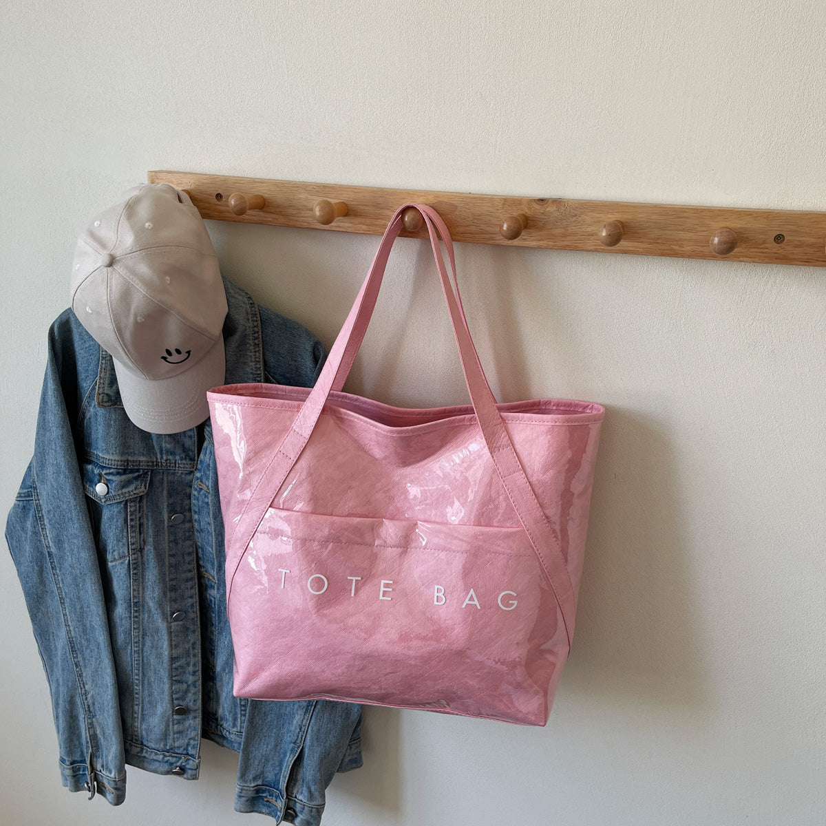 New Fashion Bag Large Capacity Handbag Simple Kraft Paper Shoulder Bag Waterproof Portable Shopping Bag