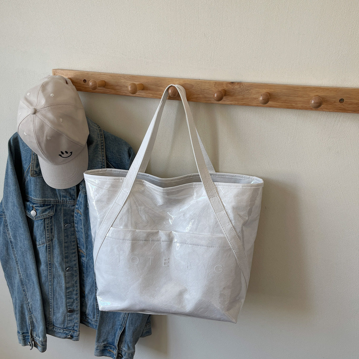 New Fashion Bag Large Capacity Handbag Simple Kraft Paper Shoulder Bag Waterproof Portable Shopping Bag