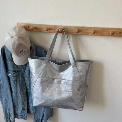 New Fashion Bag Large Capacity Handbag Simple Kraft Paper Shoulder Bag Waterproof Portable Shopping Bag