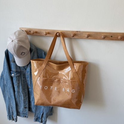 New Fashion Bag Large Capacity Handbag Simple Kraft Paper Shoulder Bag Waterproof Portable Shopping Bag