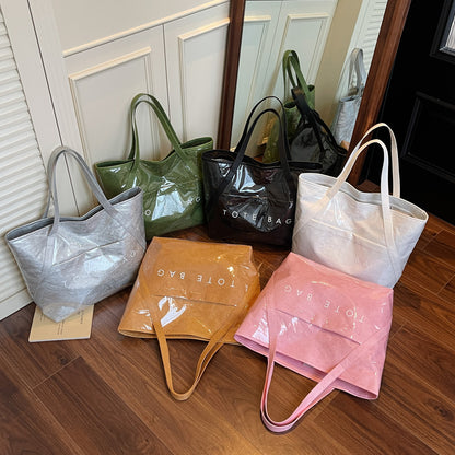 New Fashion Bag Large Capacity Handbag Simple Kraft Paper Shoulder Bag Waterproof Portable Shopping Bag