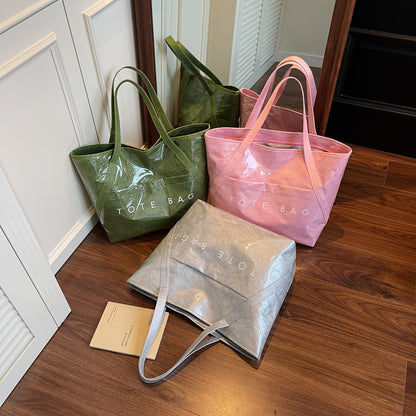 New Fashion Bag Large Capacity Handbag Simple Kraft Paper Shoulder Bag Waterproof Portable Shopping Bag