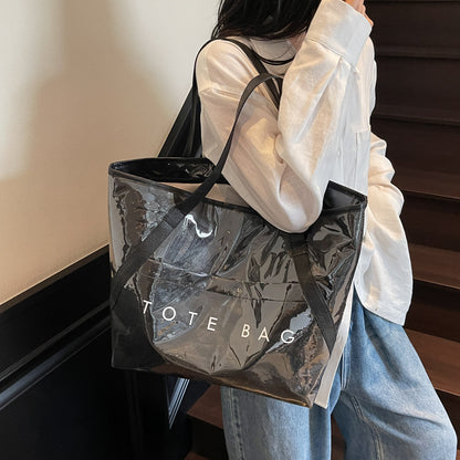 New Fashion Bag Large Capacity Handbag Simple Kraft Paper Shoulder Bag Waterproof Portable Shopping Bag