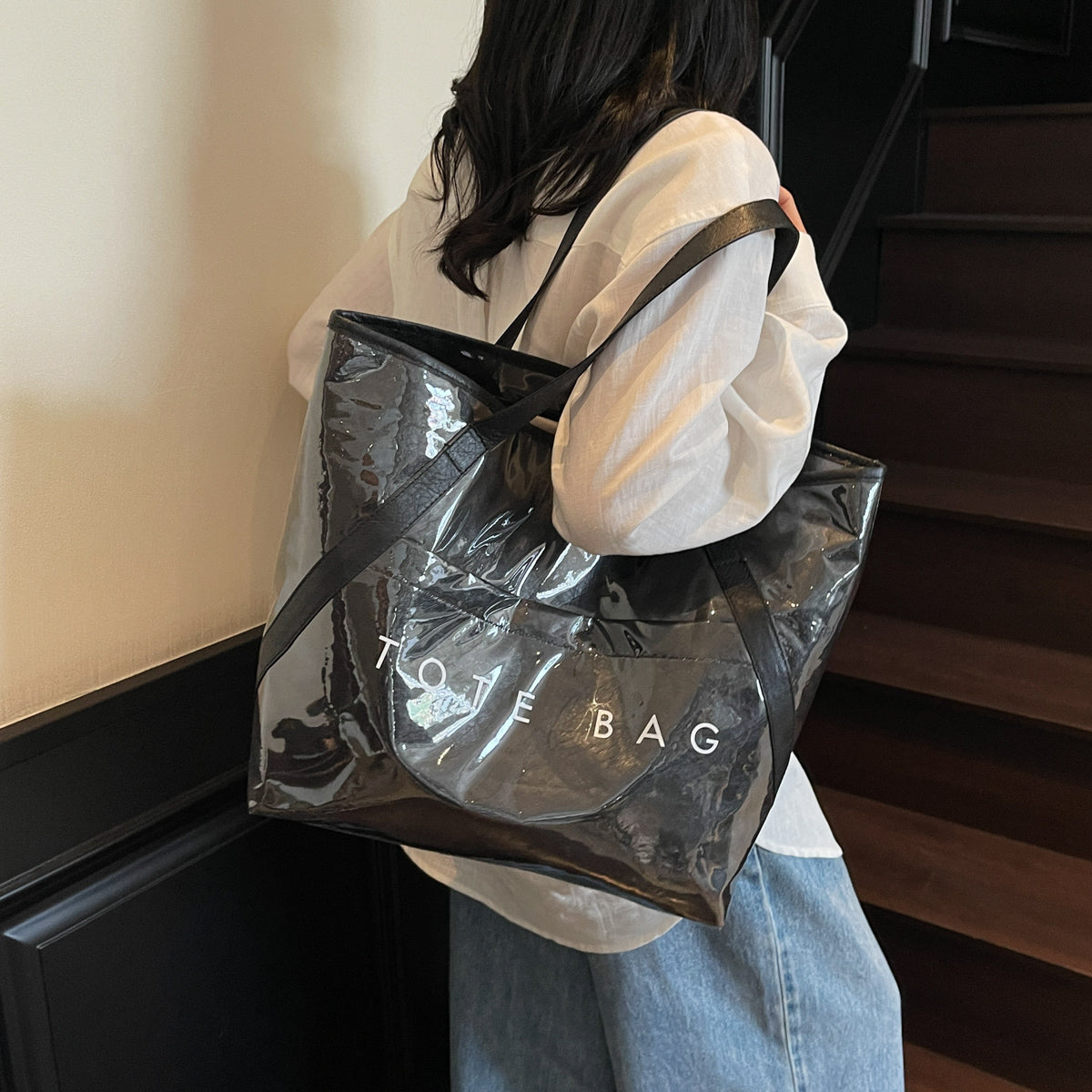 New Fashion Bag Large Capacity Handbag Simple Kraft Paper Shoulder Bag Waterproof Portable Shopping Bag