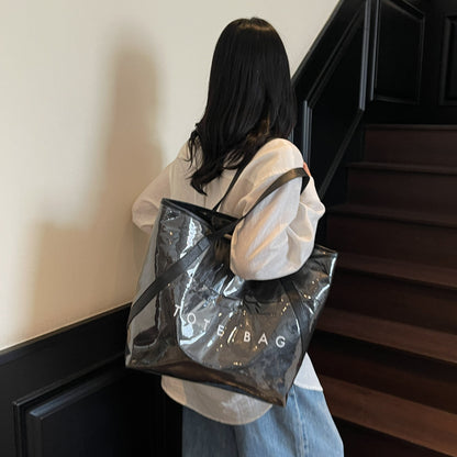 New Fashion Bag Large Capacity Handbag Simple Kraft Paper Shoulder Bag Waterproof Portable Shopping Bag