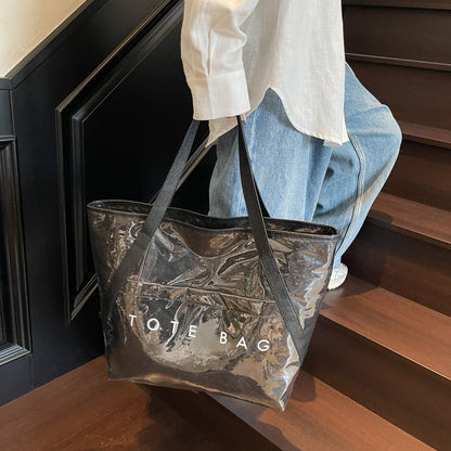 New Fashion Bag Large Capacity Handbag Simple Kraft Paper Shoulder Bag Waterproof Portable Shopping Bag