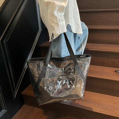 New Fashion Bag Large Capacity Handbag Simple Kraft Paper Shoulder Bag Waterproof Portable Shopping Bag