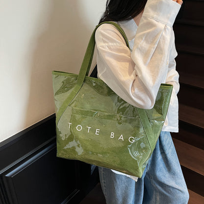 New Fashion Bag Large Capacity Handbag Simple Kraft Paper Shoulder Bag Waterproof Portable Shopping Bag