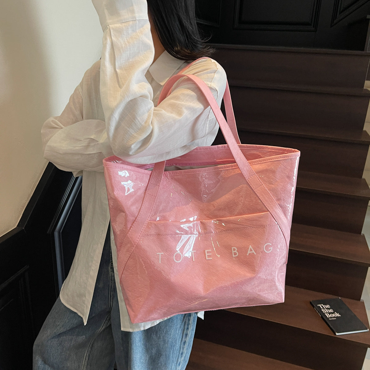 New Fashion Bag Large Capacity Handbag Simple Kraft Paper Shoulder Bag Waterproof Portable Shopping Bag