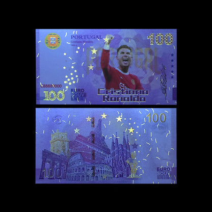 10pc Cristiano Ronaldo 100 Euro Commemorative Banknote with UV Serial Number Paper Money Collection Gift