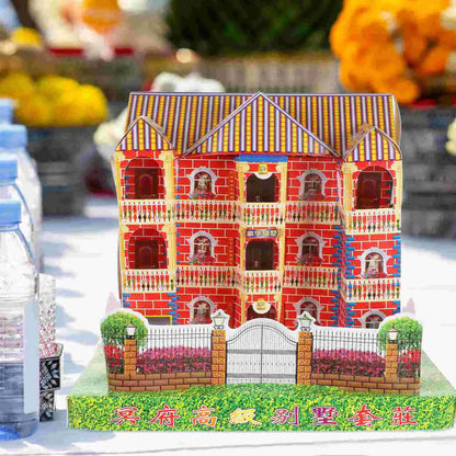 Three Storey Paper Villa Funeral Craft Ancestor Offering Sacrifice Supplies Ghost Festival House Josspaper