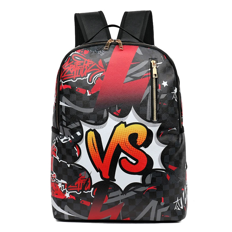 Fashion men's and women's PU graffiti large capacity backpack student backpack travel bag mochila mochilas de hombre school bag