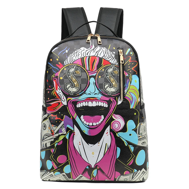 Fashion men's and women's PU graffiti large capacity backpack student backpack travel bag mochila mochilas de hombre school bag
