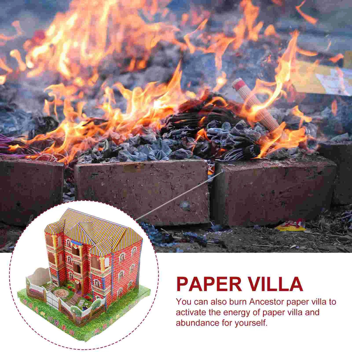 Three Storey Paper Villa Funeral Craft Ancestor Offering Sacrifice Supplies Ghost Festival House Josspaper