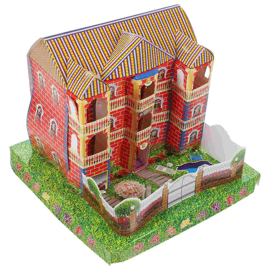Three Storey Paper Villa Funeral Craft Ancestor Offering Sacrifice Supplies Ghost Festival House Josspaper