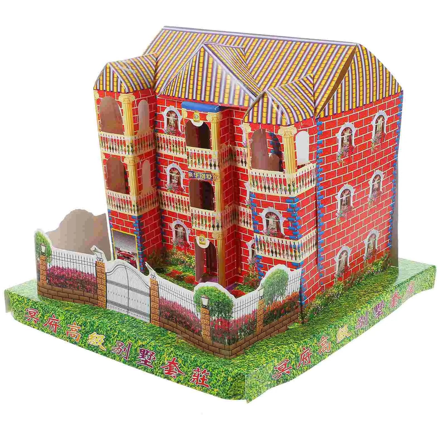 Three Storey Paper Villa Funeral Craft Ancestor Offering Sacrifice Supplies Ghost Festival House Josspaper
