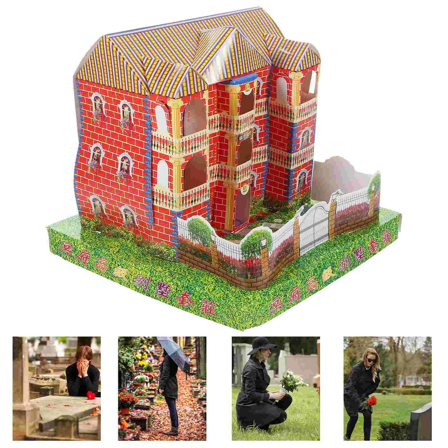 Three Storey Paper Villa Funeral Craft Ancestor Offering Sacrifice Supplies Ghost Festival House Josspaper