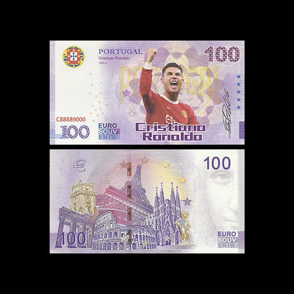 10pc Cristiano Ronaldo 100 Euro Commemorative Banknote with UV Serial Number Paper Money Collection Gift