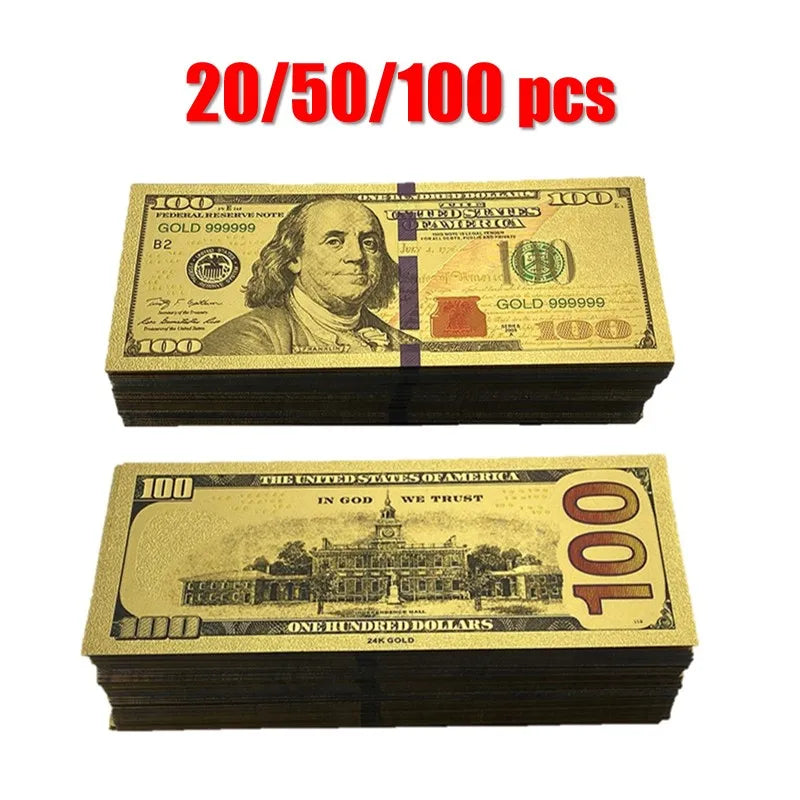 20~100pcs USA 100 Dollars Bills 24k Gold Foil Banknotes USD Money Banknotes Crafts for Collection