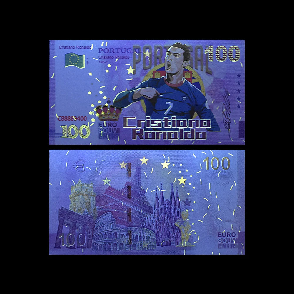 10pc Cristiano Ronaldo 100 Euro Commemorative Banknote with UV Serial Number Paper Money Collection Gift