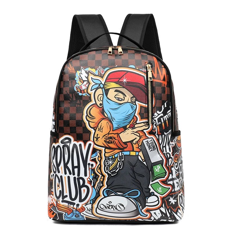 Fashion men's and women's PU graffiti large capacity backpack student backpack travel bag mochila mochilas de hombre school bag
