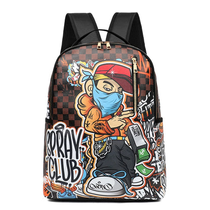 Fashion men's and women's PU graffiti large capacity backpack student backpack travel bag mochila mochilas de hombre school bag